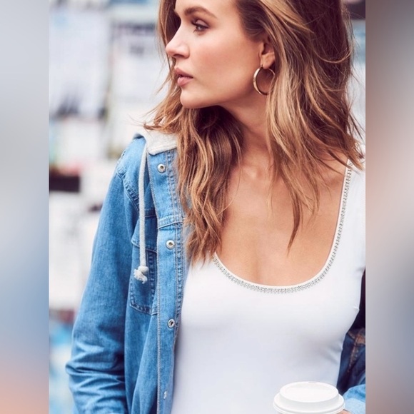 NWOT Victoria Secret Embellished White Bodysuit, Size Large - Picture 1 of 13